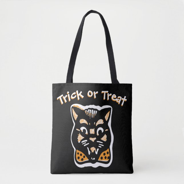 Classic Halloween Cat | Dunkler Trick oder Behandl Tasche (Vorderseite)