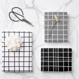 Classic Hand Drawn Grid Pattern White Gray Black Geschenkpapier Set