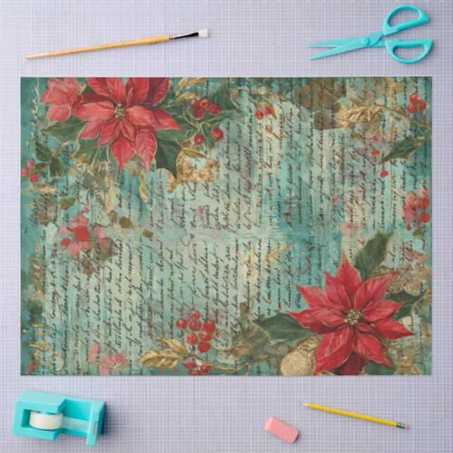 Classic Handwritten Poinsettia Christmas Holiday Seidenpapier (Basteln)