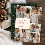 Classic Happy Holidays Collage Floral | Ivory Feiertagskarte<br><div class="desc">These beautiful Christmas photo cards feature five photo templates, elegant modern typography reading, "Happy Holidays, " and a hand drawn floral pattern on the back in classic colors of red, green, and ivory over a dark green background. Easy to personalize for beautiful holiday cards that will wow all of your...</div>