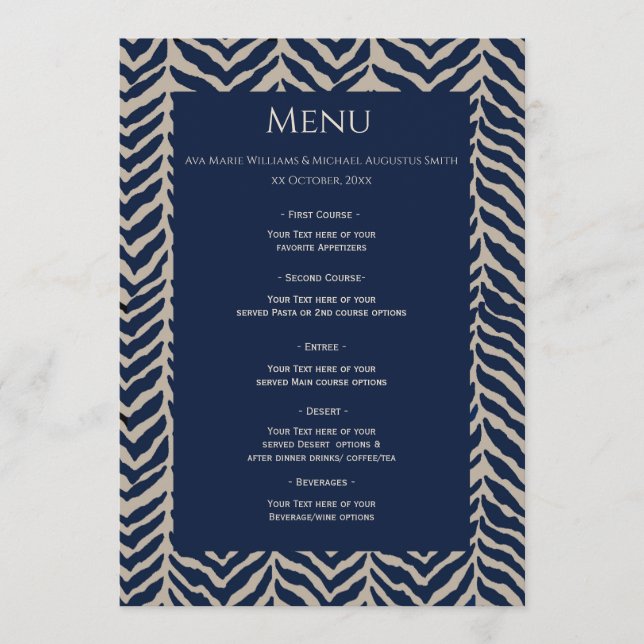 Classic Herringbone Navy - Wedding Reception Menu Menükarte (Vorderseite)