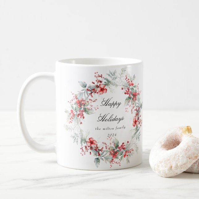 Classic Holiday Berries Ein Foto Kaffeetasse (Mit Donut)