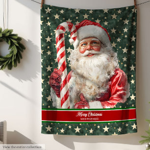 Classic Holiday Blanket Santa Claus Candy Cane Fleecedecke