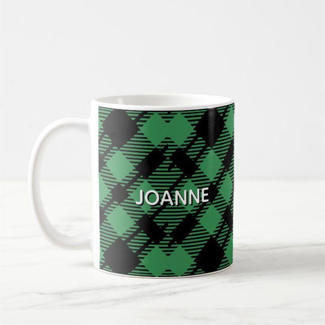 Classic Holiday Green Checkered Pattern Custom Kaffeetasse (Links)