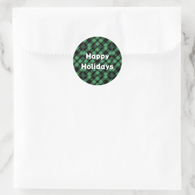 Classic Holiday Green Checkered Pattern  Runder Aufkleber (Tasche)