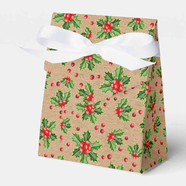 Classic Holiday Green Holly Red Berries Geschenkschachtel (Vorderseite)