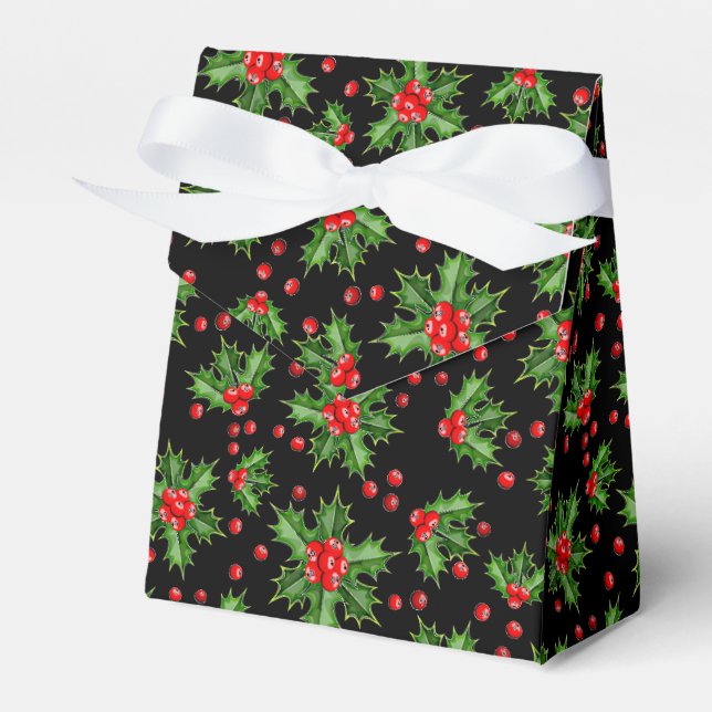 Classic Holiday Green Holly Red Berries Muster Geschenkschachtel (Vorderseite)