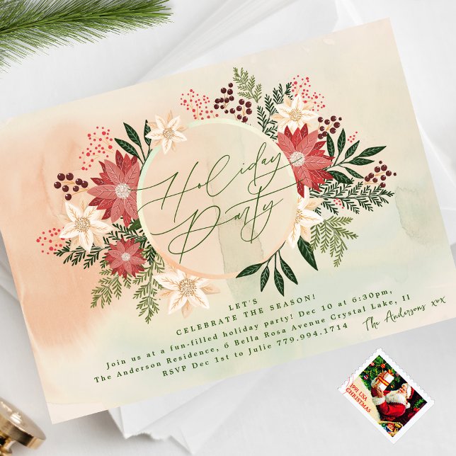 Classic Holiday Party Poinsettia Wreath Splendor Einladung (Von Creator hochgeladen)