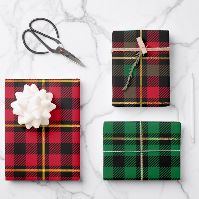 Classic Holiday Red Green Kariert Christmas Einfac Geschenkpapier Set (Vorderseite)