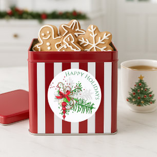 Classic Holiday Red White Candy Cane Green Foliage Runder Aufkleber
