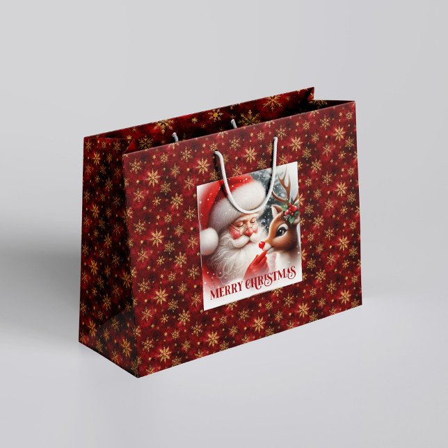 Classic Holiday Santa Claus Rudolph Gift Bag Große Geschenktüte (Classic Holiday Santa Claus Rudolph Gift Bag)
