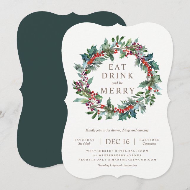 Classic Holiday Wreath Party Einladung (Vorne/Hinten)