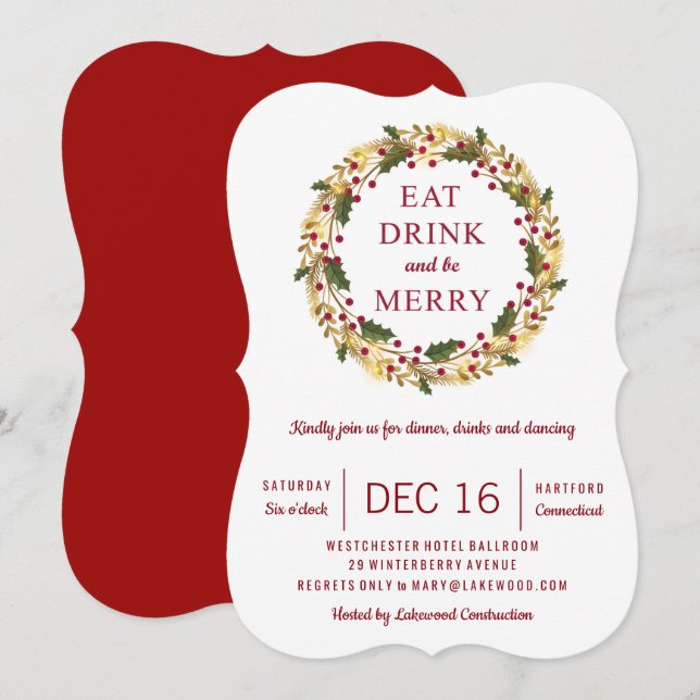 Classic Holiday Wreath Party Weihnachten Einladung (Vorne/Hinten)