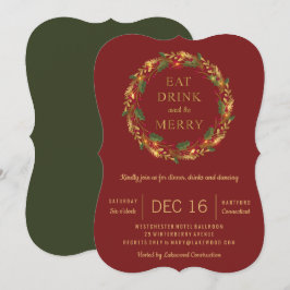 Classic Holiday Wreath Party Weihnachtsrot Einladung
