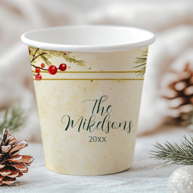 Classic Holly Berry Christmas Party Pappbecher (Von Creator hochgeladen)