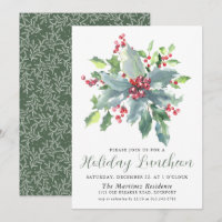 Classic Holly Berry Greenery Holiday Luncheon