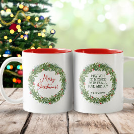 Classic Holly Wreath Familienname Weihnachten Zweifarbige Tasse