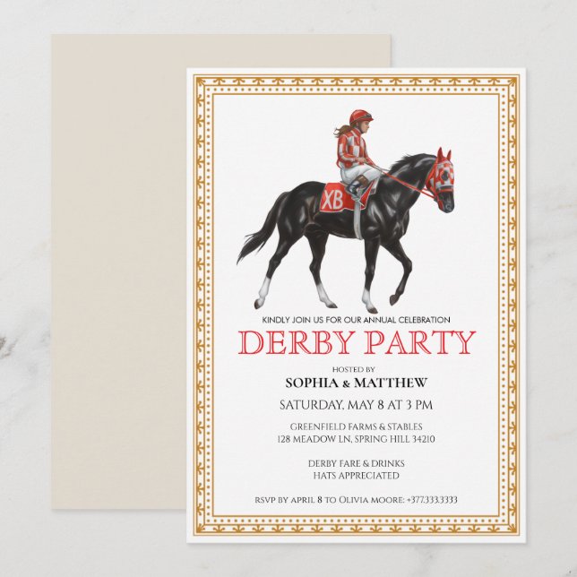 Classic Horse Racing Derby Party Invitation Einladung (Vorne/Hinten)