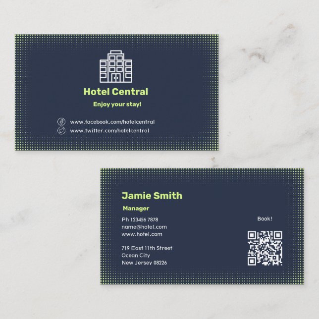 Classic Hotel Blue Business Card mit QR Code Visitenkarte (Vorne/Hinten)