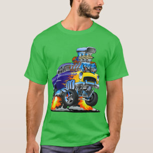 Classic Hotrod Muscle Car Flammen Big Motor T-Shirt