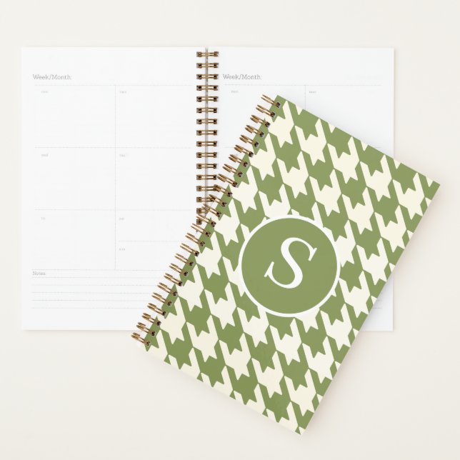 Classic Houndstooth Sage Vert & Blanc Monogramme (Devant avec enveloppe)
