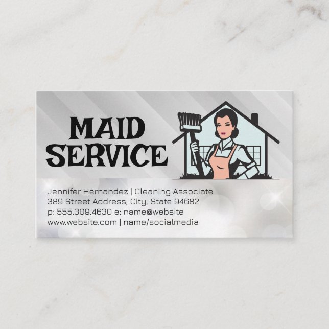 Classic House Maid Holding Room Visitenkarte (Vorderseite)