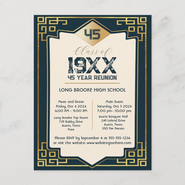 Classic Imitats Gold Art Deco 45-jährige Wiederseh Postkarte (Vorderseite)