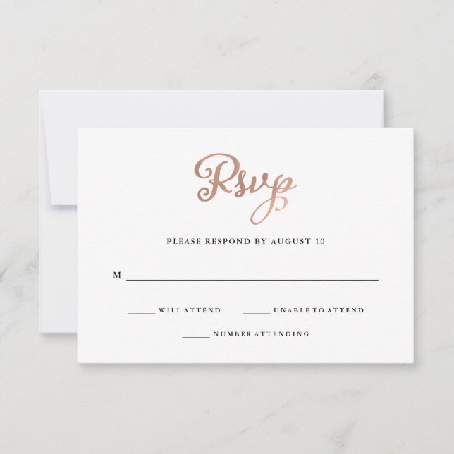 Classic Imitats Rose Gold Wedding RSVP Karte (Vorderseite)