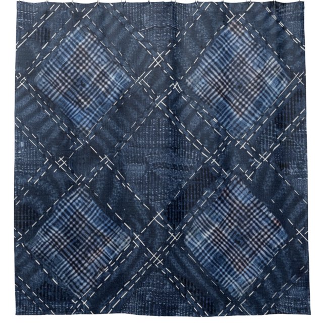 Classic Indigo Diamond Stitch Denim Muster Duschvorhang (Vorderseite)