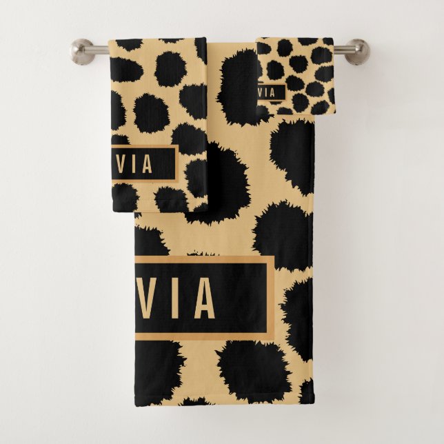 Classic Individuelle Name Cheetah Animal Print Mus Badhandtuch Set (Insitu)
