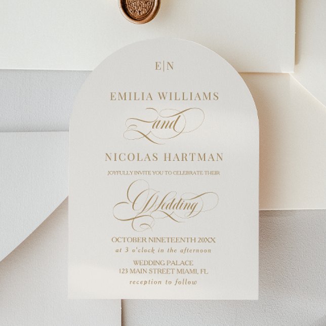 Classic Ivory and Gold Monogram Wedding Einladung (Von Creator hochgeladen)
