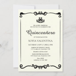 Classic Ivory Black Tiara Quinceanera Einladung