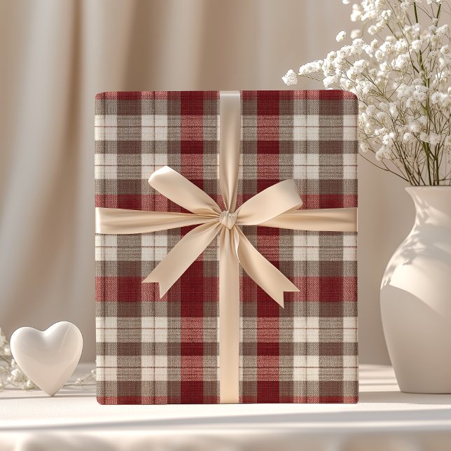 Classic Ivory Brown Rust Red Plaid Pattern Geschenkpapier (Von Creator hochgeladen)