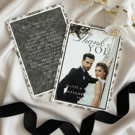 Classic Ivory Damask Rococo Pattern Photo Wedding Dankeskarte