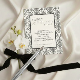Classic Ivory Damask Rococo Pattern Wedding QR RSVP Karte