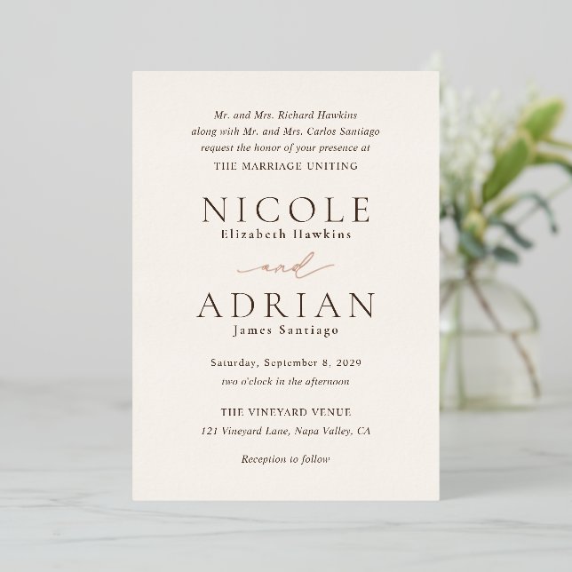 Classic Ivory Elegante Wedding Folieneinladung (Stehend vorne)