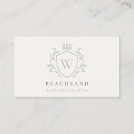 Classic Ivory Gray Monogram Floral Crown Wappen Visitenkarte
