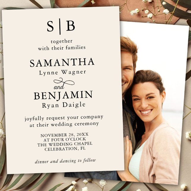 Classic Ivory Monogram Foto Wedding Einladung (Von Creator hochgeladen)