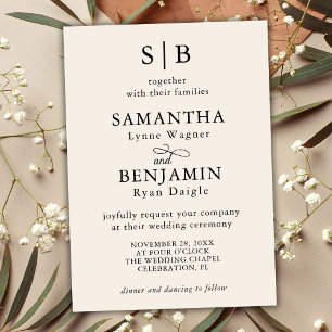 Classic Ivory Monogram Initials Wedding Einladung