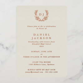 Classic Ivory Monogram + Laurel Wreath Abschluss Folieneinladung