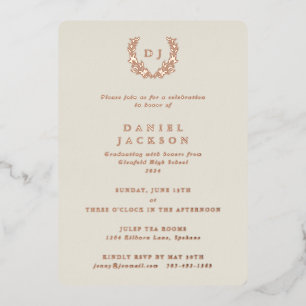 Classic Ivory Monogram + Laurel Wreath Abschluss Folieneinladung