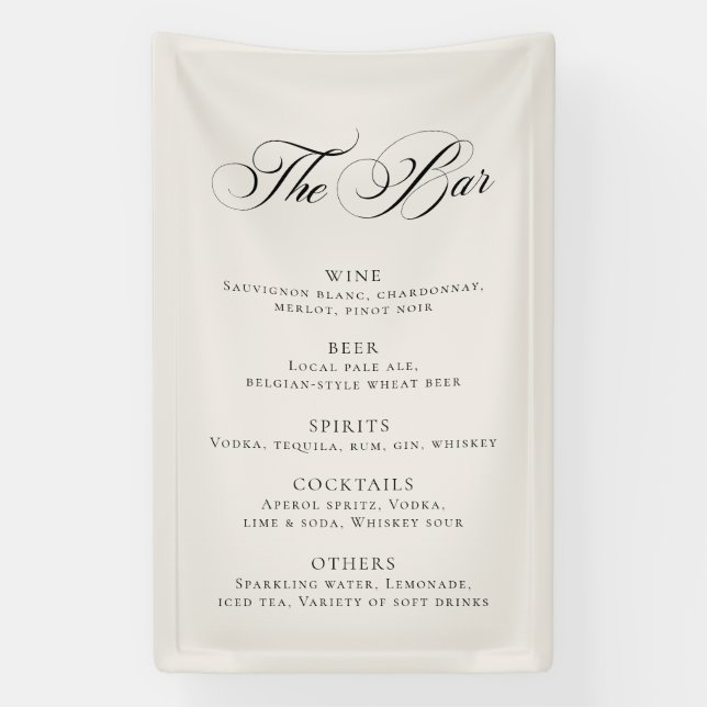 Classic Ivory Wedding Bar Menu Reception Décor Banner (Vertikal)