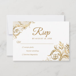Classic Ivory White Gold Quinceanera UAWG RSVP Karte