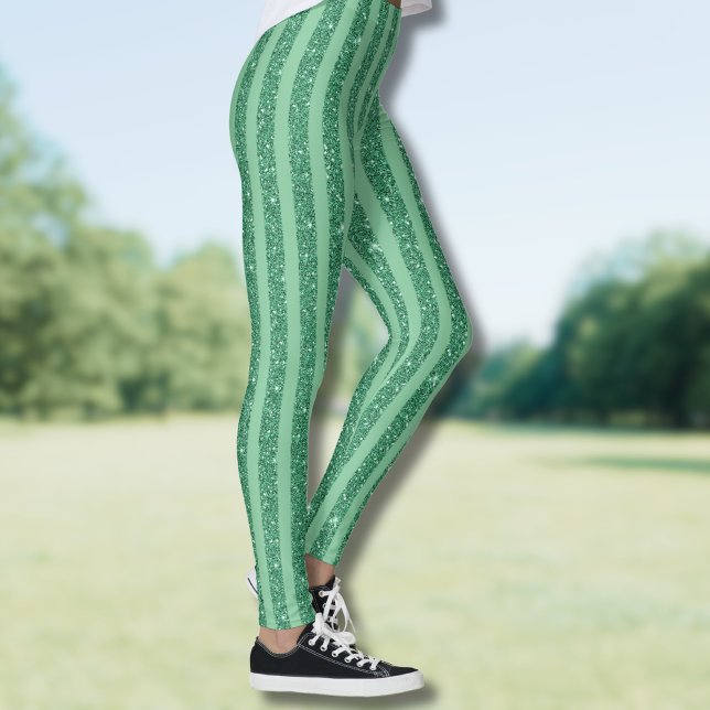 Classic Jade Green Glitter Style Vertical Stripes Leggings (Von Creator hochgeladen)