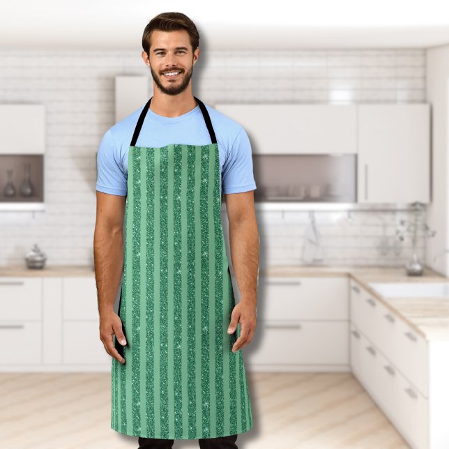 Classic Jade Green Glitter Style Vertical Stripes Schürze (Von Creator hochgeladen)