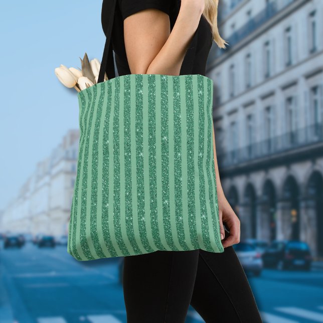Classic Jade Green Glitter Style Vertical Stripes Tasche (Von Creator hochgeladen)