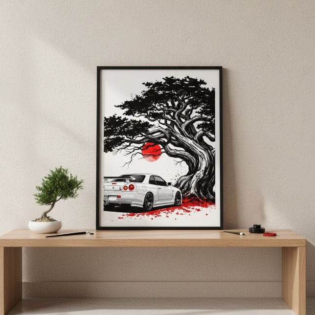 Classic Japanese Rising Sun Art Painting White JDM Poster (Von Creator hochgeladen)