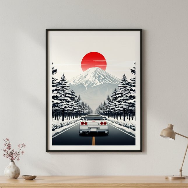 Classic Japanese Rising Sun Art Painting White JDM Poster (Von Creator hochgeladen)