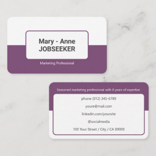 Classic Job Seeker 2 farbig Elegant Lila Plum Visitenkarte