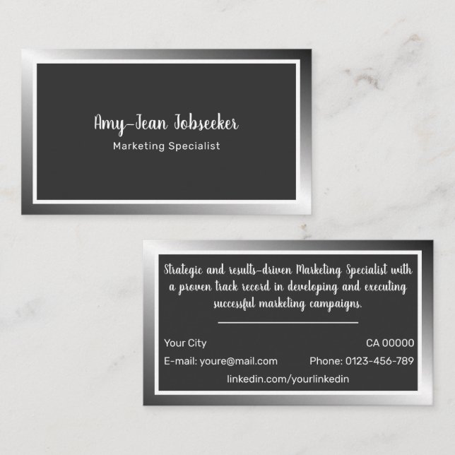 Classic Job Seeker Silver Ombre Einfach Minimalist Visitenkarte (Vorne/Hinten)